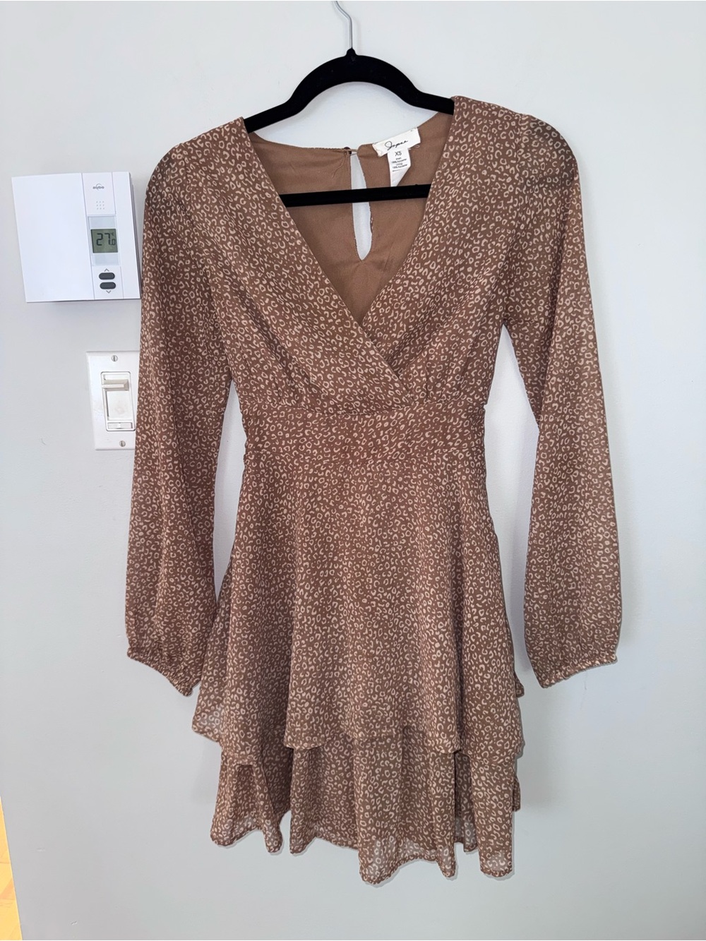 XS Japna Tiered Long-Sleeve Ruffled Wrap Dress